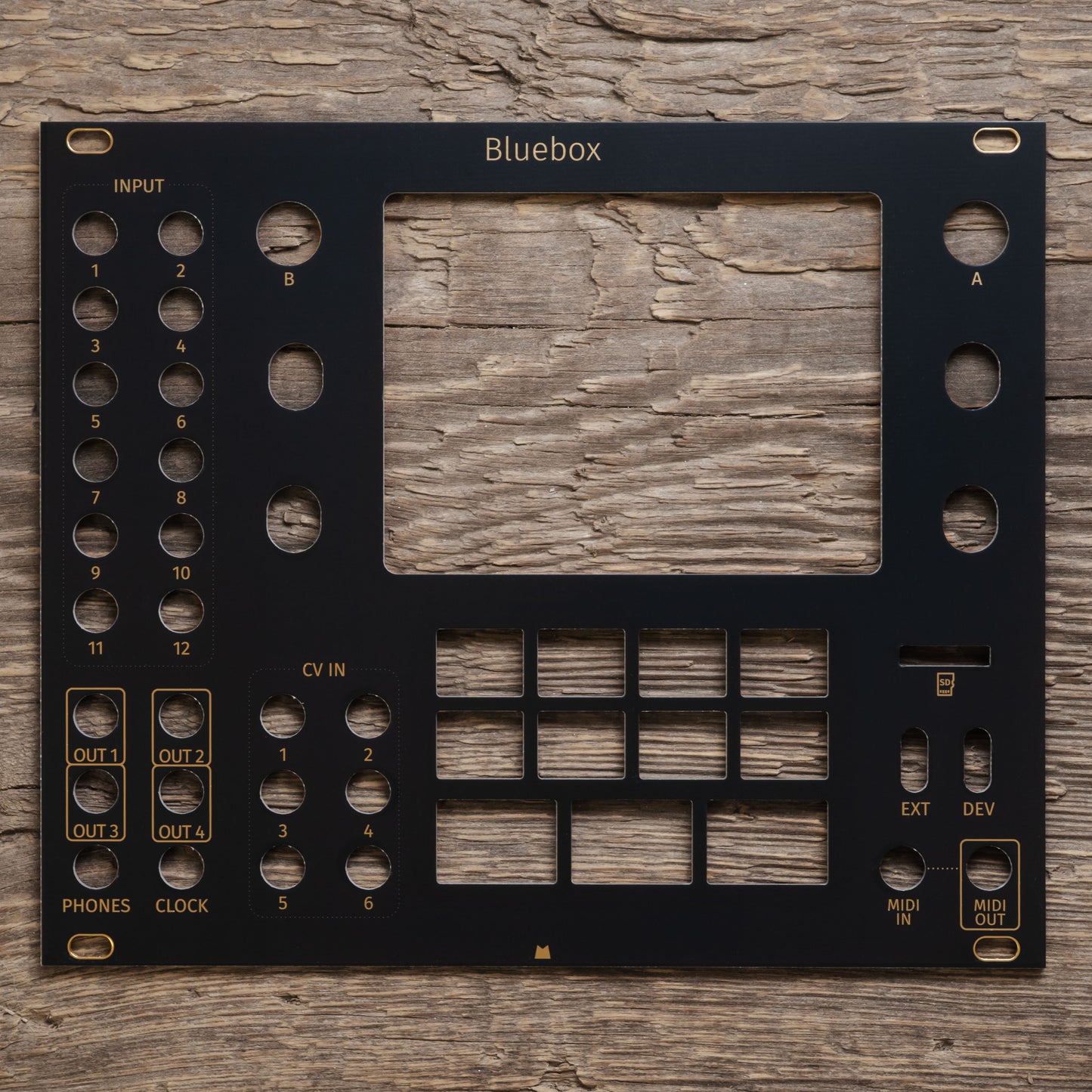 Bluebox - black & gold panel